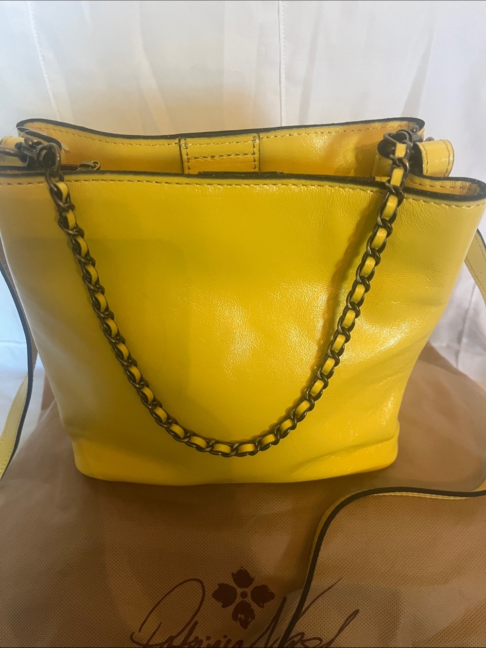 Patricia Nash Bright Yellow Leather Chain-Accent Crossbody - Picture 2 of 16